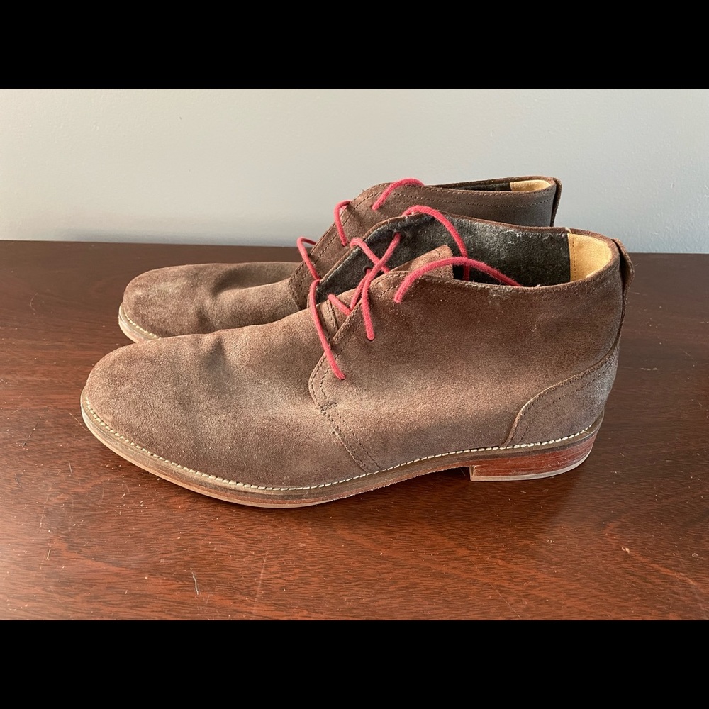 Brown leather suede boots.